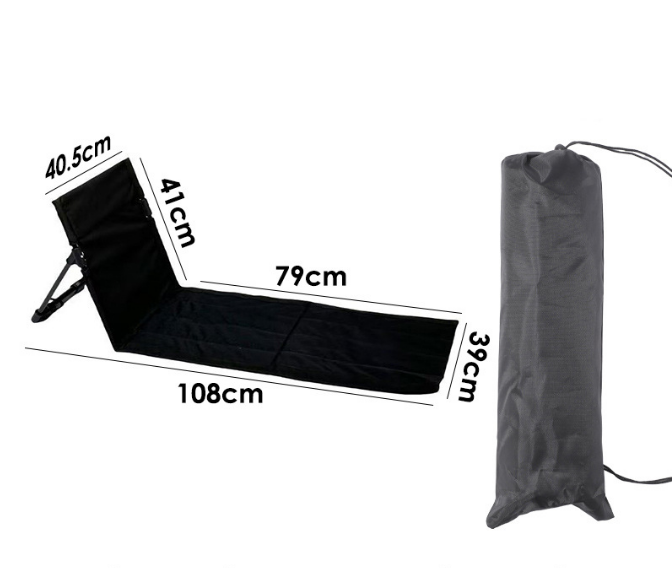 Portable Outdoor Folding Ground Chair with Back Support (Extra Long Black) - Lightweight Padded Beach Mat & V888-ELOSUNG44324