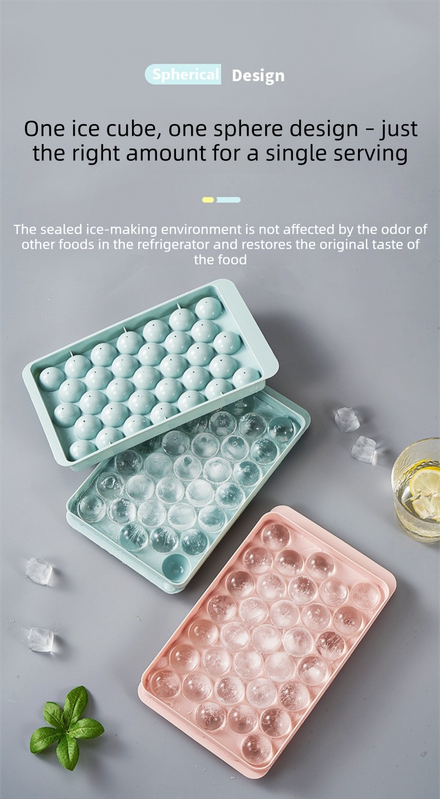 2 PCS Round Ice Cube Trays with Lids 14 Cavity Sphere Ice Ball Maker Mould Stackable Hard Plastic Easy V888-ELOSUNG44357