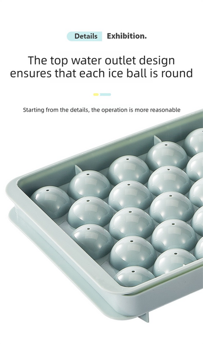 2 PCS Round Ice Cube Trays with Lids 14 Cavity Sphere Ice Ball Maker Mould Stackable Hard Plastic Easy V888-ELOSUNG44357