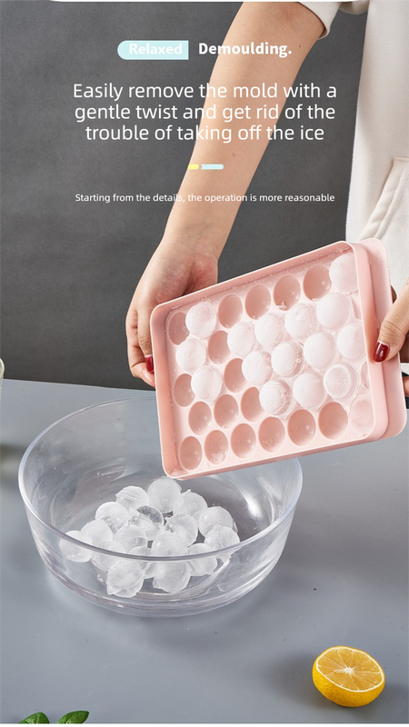 2 PCS Round Ice Cube Trays with Lids 14 Cavity Sphere Ice Ball Maker Mould Stackable Hard Plastic Easy V888-ELOSUNG44357