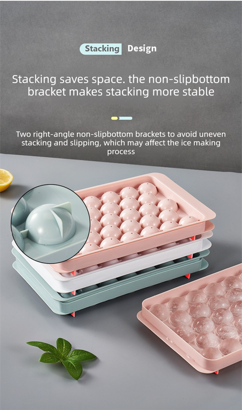 2 PCS Round Ice Cube Trays with Lids 14 Cavity Sphere Ice Ball Maker Mould Stackable Hard Plastic Easy V888-ELOSUNG44357