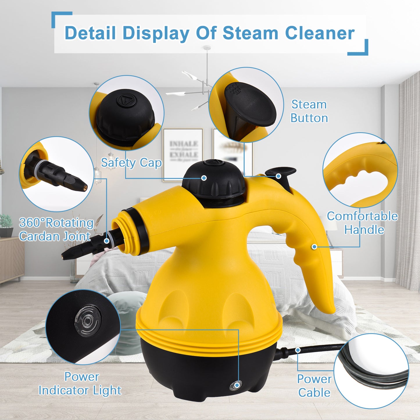 Multi-Purpose Handheld Steam Cleaner with 9 Accessories - High Pressure Chemical-Free Steamer for Kitchen, V888-ELOSUNG44361