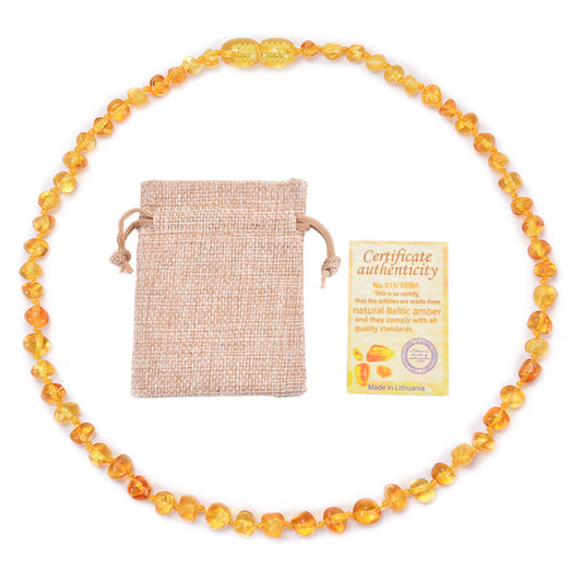Genuine Baltic Amber Necklace for Baby & Toddler - 33cm Hand Knotted Natural Beads - Certified Golden Honey V888-ELOSUNG44365