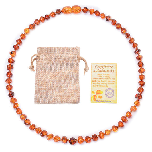 Genuine Baltic Amber Necklace for Baby & Toddler - 33cm Hand Knotted Cherry Beads - Natural Certified V888-ELOSUNG44366