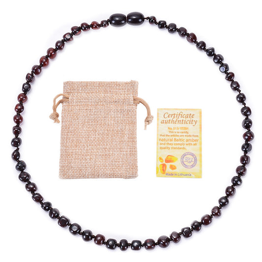 Genuine Baltic Amber Necklace for Baby & Toddler - 33cm Hand Knotted Blood Red Beads - Natural Certified V888-ELOSUNG44367