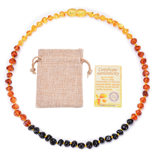 Genuine Baltic Amber Necklace for Baby & Toddler - 33cm Hand Knotted Rainbow Beads - Natural Multi-Coloured V888-ELOSUNG44368