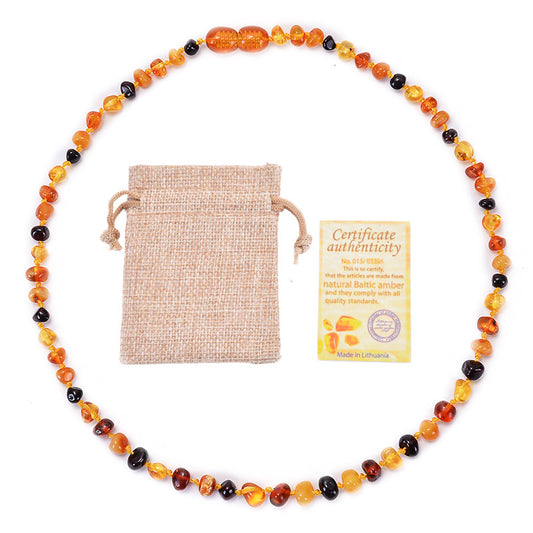 Genuine Baltic Amber Necklace for Baby & Toddler - 33cm Hand Knotted Multi-Colour Mixed Beads - Certified V888-ELOSUNG44369