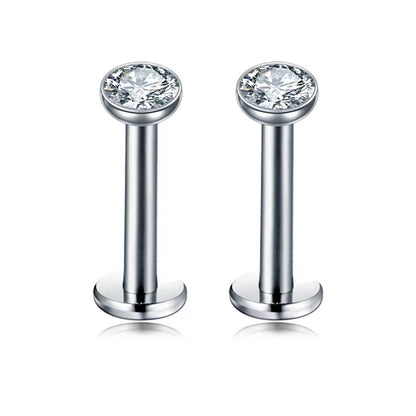 2 PCS Internally Threaded Labret Studs - 16G 8mm Stainless Steel Flat Back with 3mm CZ Crystal - Silver Tone V888-ELOSUNG44370
