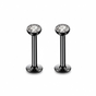 2 PCS Internally Threaded Labret Studs - 16G 8mm Stainless Steel Flat Back with 3mm CZ Crystal - Black Tone V888-ELOSUNG44371