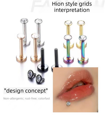 2 PCS Internally Threaded Labret Studs - 16G 8mm Stainless Steel Flat Back with 3mm CZ Crystal - Rainbow Tone V888-ELOSUNG44372