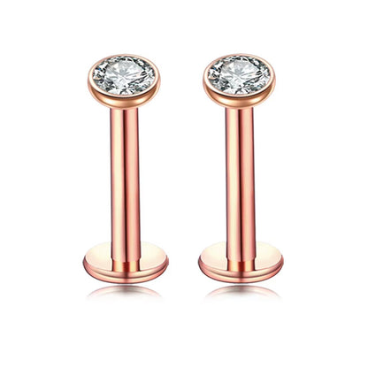 2 PCS Internally Threaded Labret Studs - 16G 8mm Stainless Steel Flat Back with 3mm CZ Crystal - Rose Gold V888-ELOSUNG44374