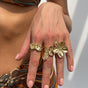 3-Piece Molten Gold Tone Ring Set - Vintage Baroque Flower & Abstract Liquid Metal Design - Adjustable Open V888-ELOSUNG44390