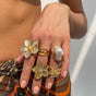 5-Piece Molten Gold Tone Ring Set - Vintage Baroque Flowers, Large Faux Pearl & Colourful Gem Cuff - V888-ELOSUNG44391