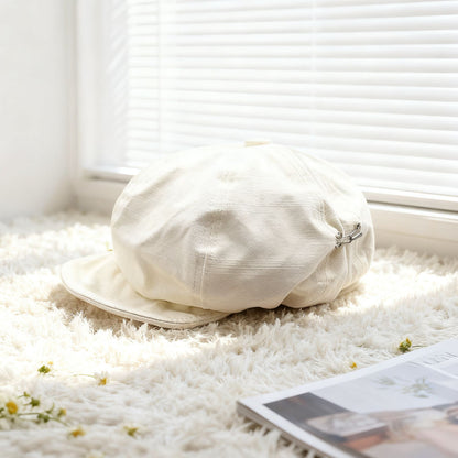 Oversized Slouchy Newsboy Cap - Vintage Japanese Style Baker Boy Hat - Soft Textured Fabric - Beige V888-ELOSUNG44404