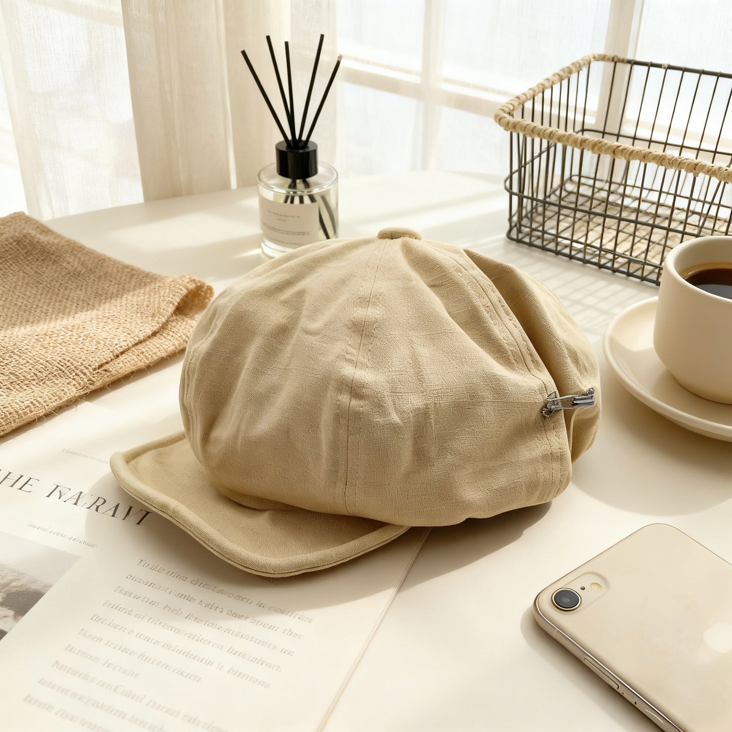 Oversized Slouchy Newsboy Cap - Vintage Japanese Style Baker Boy Hat - Soft Textured Fabric - Khaki V888-ELOSUNG44405