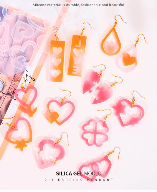 2 Pieces Mother's Day DIY Heart Earring Silicone Molds Set Heart Shaped Pendant Resin Casting Tools for V888-ELOSUNG44419