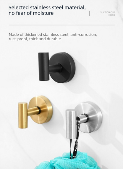 Stainless Steel Vacuum Suction Cup Hook Rack 3-Hook Silver Wall Mounted Towel Rail for Bathroom and Kitchen V888-ELOSUNG44420