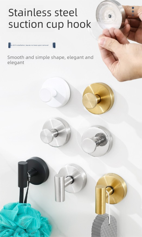 Stainless Steel Vacuum Suction Cup Hook Rack 3-Hook Black Wall Mounted Towel Rail for Bathroom and Kitchen No V888-ELOSUNG44421