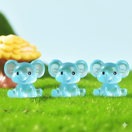 3 PCS Set Mini Luminous Blue Elephant Figurines Split Pose Glow in the Dark Resin Ornaments for Micro V888-ELOSUNG44423