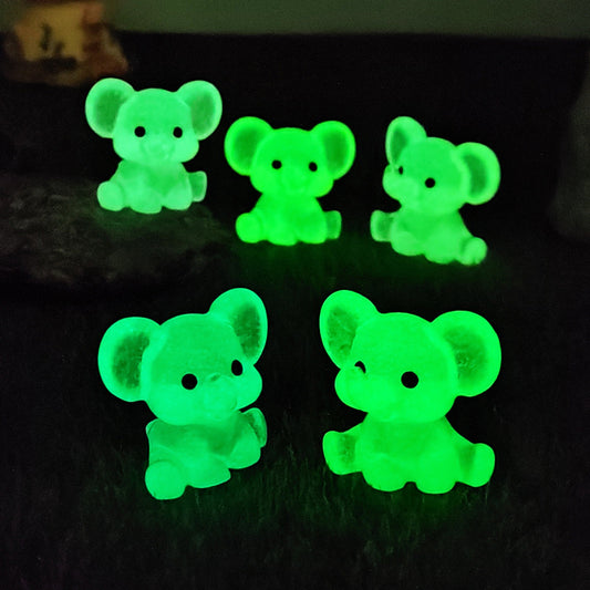 3 PCS Set Mini Luminous Blue Elephant Figurines Split Pose Glow in the Dark Resin Ornaments for Micro V888-ELOSUNG44423