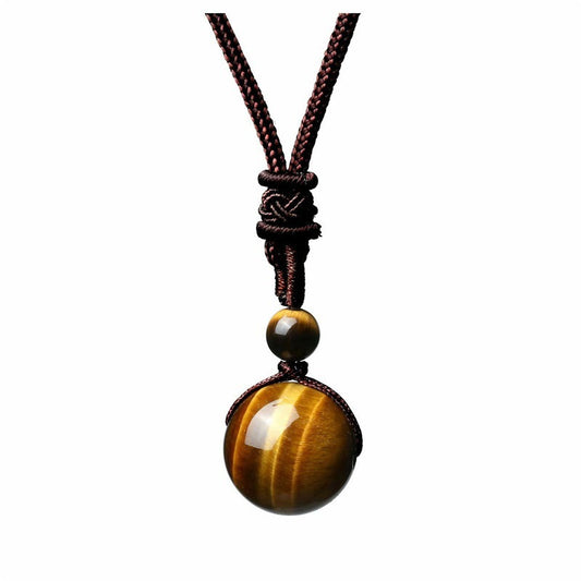 Handmade Woven Tiger Eye Stone Pendant Necklace Vintage Natural 14mm Gemstone Jewelry for Men and Women V888-ELOSUNG44430