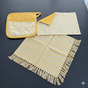 3-Piece Yellow Gingham Cotton Kitchen Linen Set - Reversible Placemat, Fringed Napkin & Quilted Pot Holder - V888-ELOSUNG44434