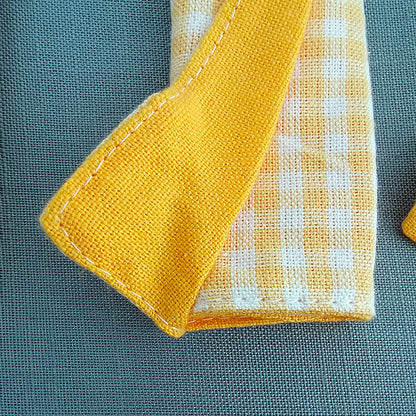 3-Piece Yellow Gingham Cotton Kitchen Linen Set - Reversible Placemat, Fringed Napkin & Quilted Pot Holder - V888-ELOSUNG44434