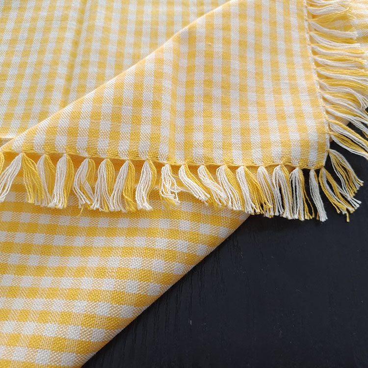 3-Piece Yellow Gingham Cotton Kitchen Linen Set - Reversible Placemat, Fringed Napkin & Quilted Pot Holder - V888-ELOSUNG44434