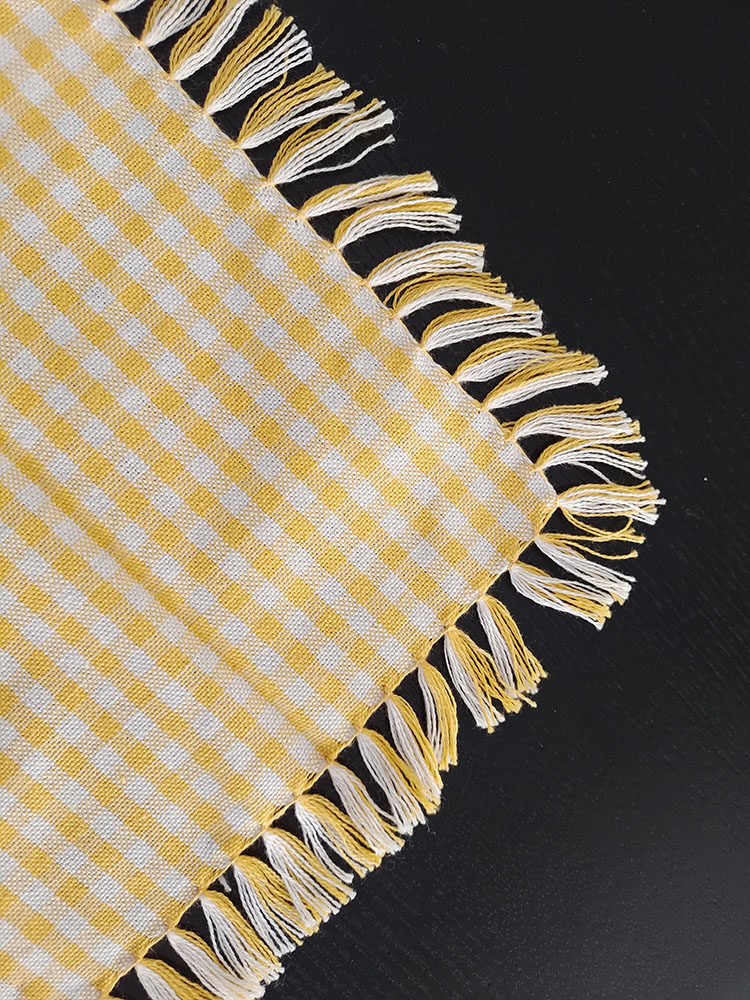 3-Piece Yellow Gingham Cotton Kitchen Linen Set - Reversible Placemat, Fringed Napkin & Quilted Pot Holder - V888-ELOSUNG44434