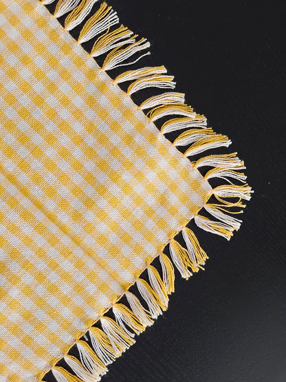 3-Piece Yellow Gingham Cotton Kitchen Linen Set - Reversible Placemat, Fringed Napkin & Quilted Pot Holder - V888-ELOSUNG44434