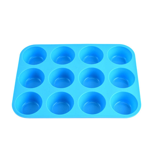 12-Cup Silicone Muffin Pan - Non-Stick Blue Baking Mould for Cupcakes, Egg Bites & Tarts - Food Grade, Heat V888-ELOSUNG44436
