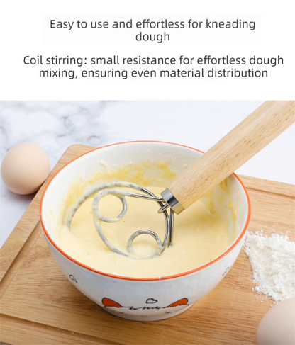 Triple Loop Danish Dough Whisk with Short Oak Handle - 9 Inch Compact Stainless Steel Mixer for Sourdough V888-ELOSUNG44450