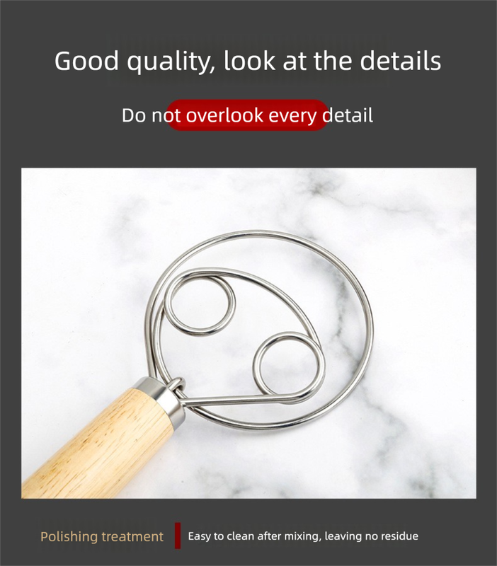 Triple Loop Danish Dough Whisk with Short Oak Handle - 9 Inch Compact Stainless Steel Mixer for Sourdough V888-ELOSUNG44450