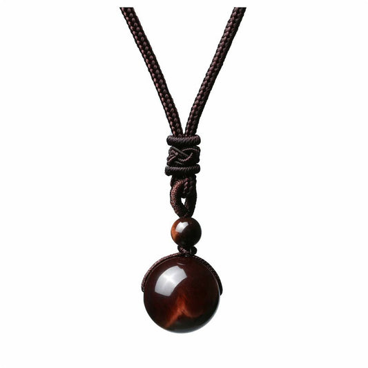 Natural Red Tiger Eye Necklace 14mm Round Stone Pendant Hand Braided Rope Lucky Protection Amulet Jewellery V888-ELOSUNG44482