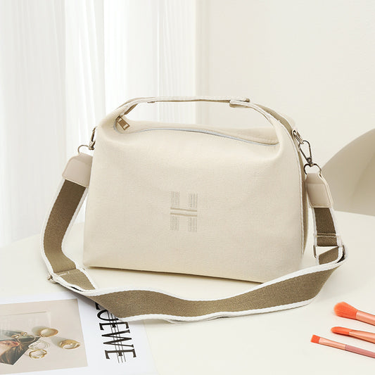Womens Canvas Crossbody Bag Beige Minimalist H-Letter Box Tote Wide Strap Shoulder Handbag for Travel & Work V888-ELOSUNG44484