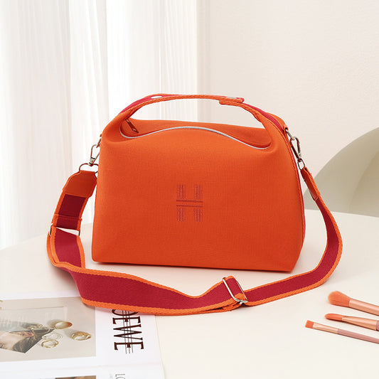 Womens Canvas Crossbody Bag Orange-red Minimalist H-Letter Box Tote Wide Strap Shoulder Handbag for Travel & V888-ELOSUNG44486