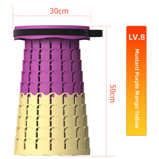 Portable Retractable Stool MAX Gen 8 Telescopic Camping Seat 50cm Tall Extra Wide Heavy Duty Mustard Purple & V888-ELOSUNG44513