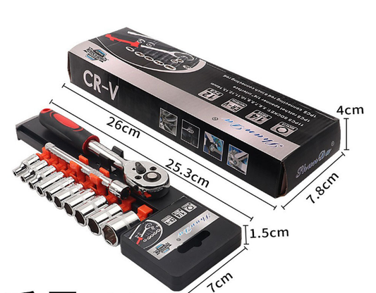 12 Piece 1/4 Inch Drive Ratchet and Metric Socket Wrench Set Professional Mechanics Tool Kit for Automotive V888-ELOSUNG44515