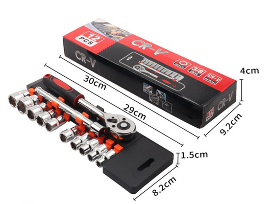 12 Piece 3/8 Inch Drive Ratchet and Metric Socket Wrench Set Professional Mechanics Tool Kit for Automotive V888-ELOSUNG44516