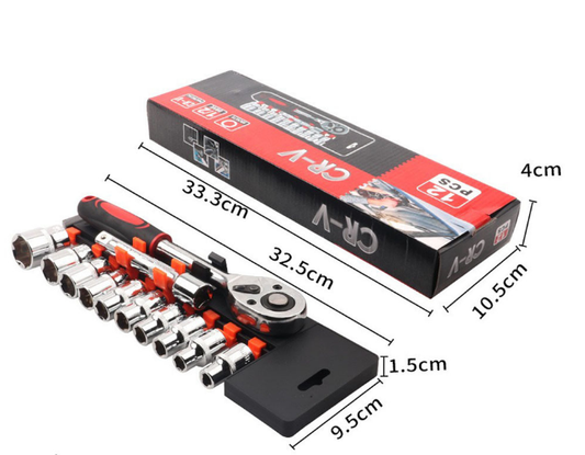 12 Piece 1/2 Inch Drive Ratchet and Metric Socket Wrench Set Heavy Duty Mechanics Tool Kit for Automotive V888-ELOSUNG44517
