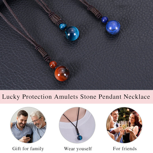 Natural Lapis Lazuli Pendant Necklace 10mm Bead Handmade Woven Adjustable Cord Retro Style for Men & Women V888-ELOSUNG44533
