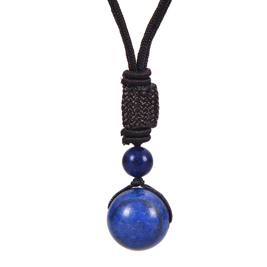 Natural Lapis Lazuli Pendant Necklace 16mm Bead Handmade Woven Adjustable Cord Retro Style for Men & Women V888-ELOSUNG44536