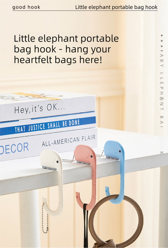 Cartoon Elephant Desk Side Bag Hook White Portable Adhesive Schoolbag Hanger No-Drill Movable Table Hook for V888-ELOSUNG44549