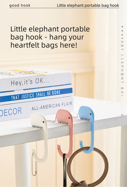 Cartoon Elephant Desk Side Bag Hook White Portable Adhesive Schoolbag Hanger No-Drill Movable Table Hook for V888-ELOSUNG44549