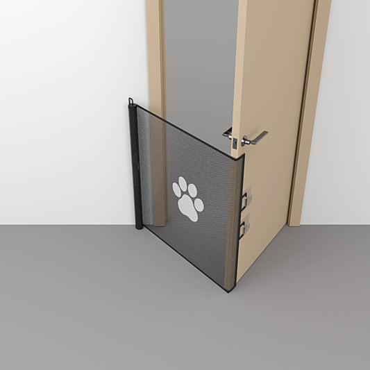 Retractable Pet Safety Gate 130x78cm Paw Print Mesh Dog Barrier Automatic Rebound No Drill Fence for Stairs V888-ELOSUNG44565