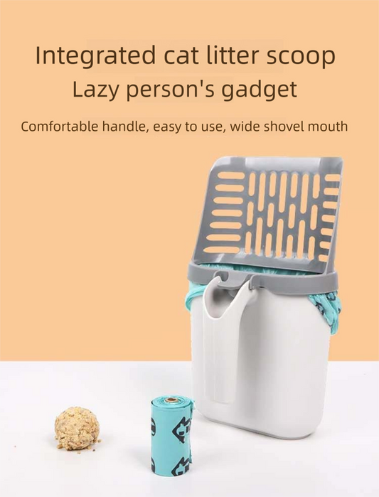 2-in-1 Cat Litter Scoop with Integrated Waste Bin & 1 Roll Refill Bags Detachable Sifter Shovel Anti-Reflux V888-ELOSUNG44569