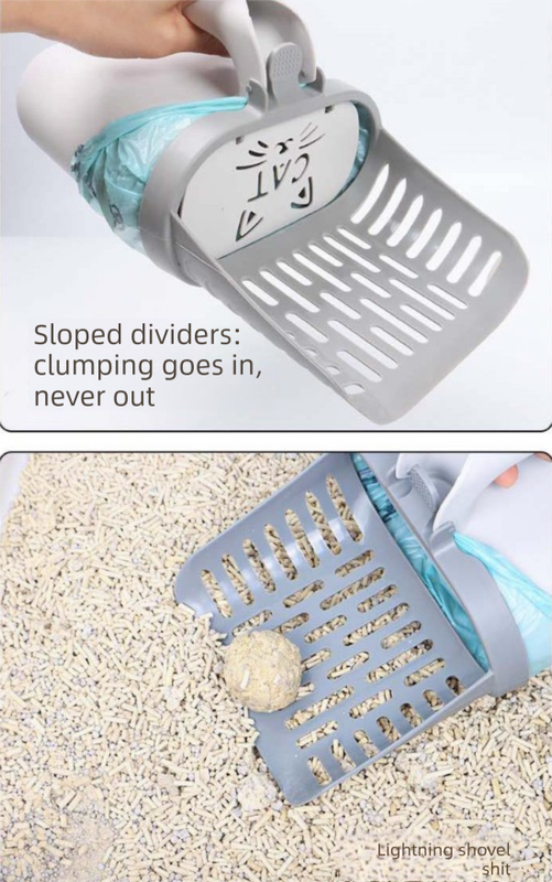 2-in-1 Cat Litter Scoop with Integrated Waste Bin & 2 Rolls Refill Bags Detachable Sifter Shovel Anti-Reflux V888-ELOSUNG44570