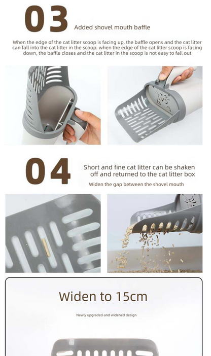 2-in-1 Cat Litter Scoop with Integrated Waste Bin & 4 Rolls Refill Bags Detachable Sifter Shovel Anti-Reflux V888-ELOSUNG44571