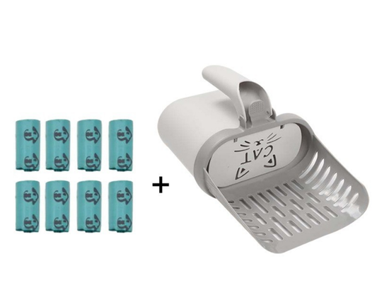 2-in-1 Cat Litter Scoop with Integrated Waste Bin & 8 Rolls Refill Bags Detachable Sifter Shovel Anti-Reflux V888-ELOSUNG44572