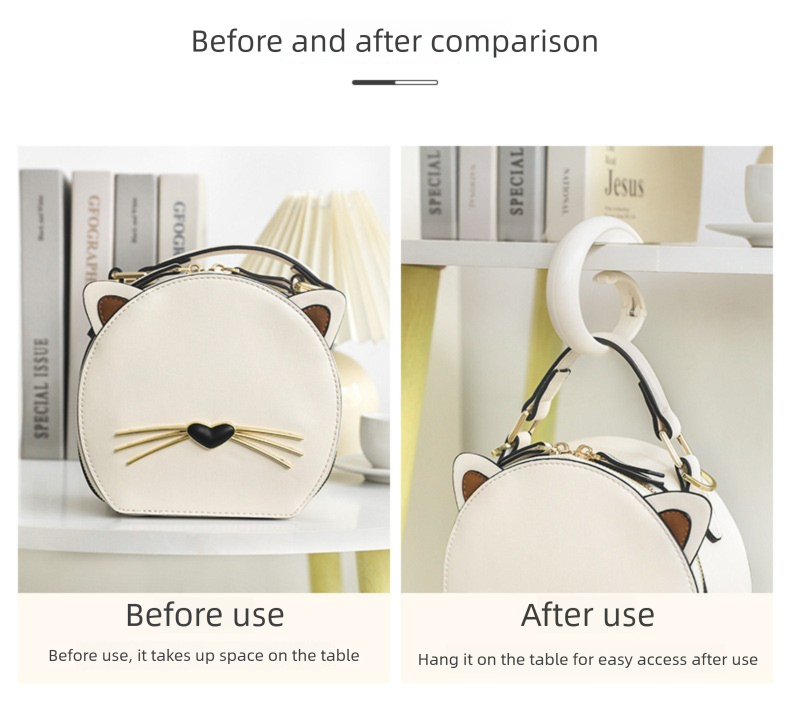 2 PCS Portable Purse Bag Hook Hanger Table Edge Holder Cherry Blossom Pink Foldable Non-Slip Clip for School V888-ELOSUNG44575